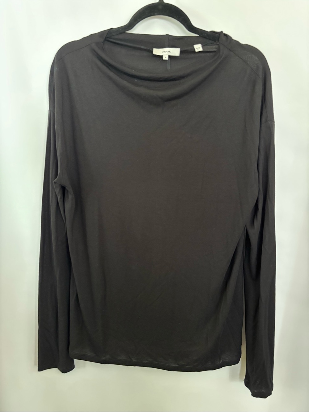Vince Matte Jersey Cowl Neck Long-Sleeve Top Black Size M